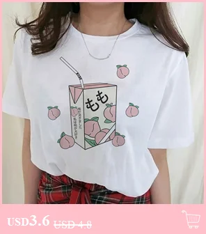Summer New Pink Fashion Korean Style Women's Japanese Peach Juice Drink Print Harajuku Vogue Casual Loose Kawaii Female T Shirt