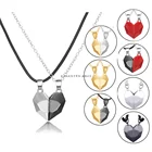 2 шт.компл. магнитные ожерелья черныесеребряные влюбленные сердце парные Подвески расстояние граненые ожерелья женский подарок 8 марта