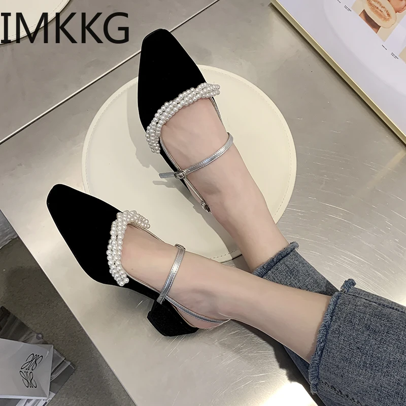 Женские босоножки с ремешком на пятке однотонная Жемчужная Нить бусина туфли