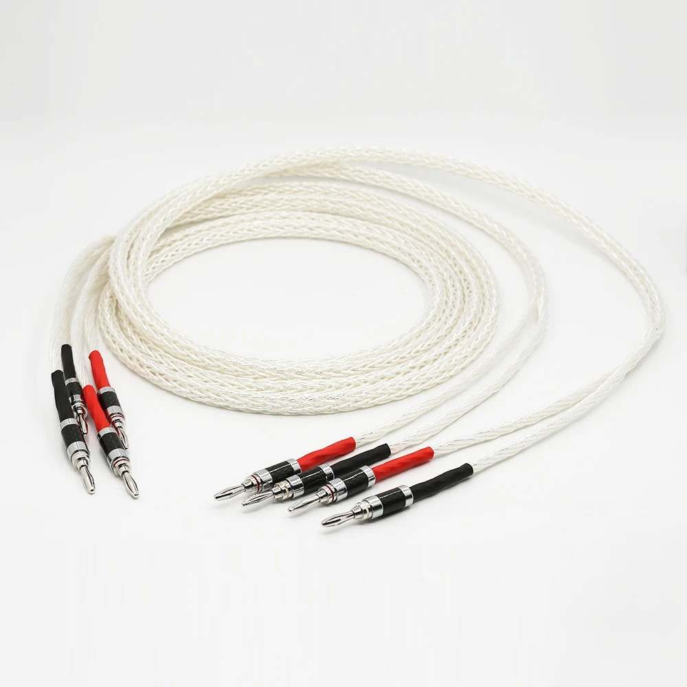 Пара 8AG серебристый динамик кабель hifi из углеродного волокна с банановым