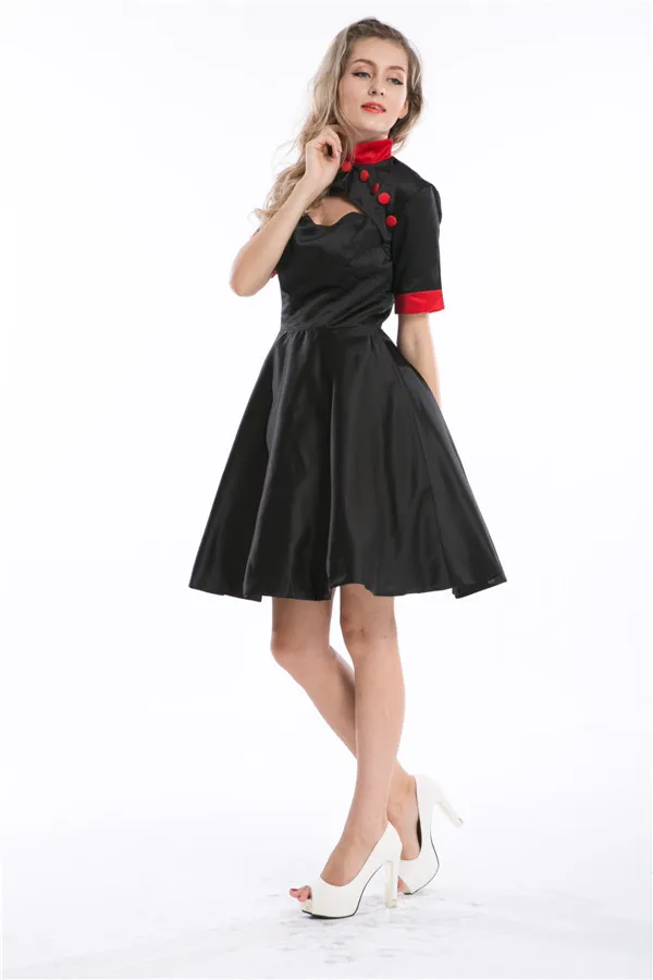 Женское винтажное платье в стиле рокабилли черное с коротким рукавом пышной