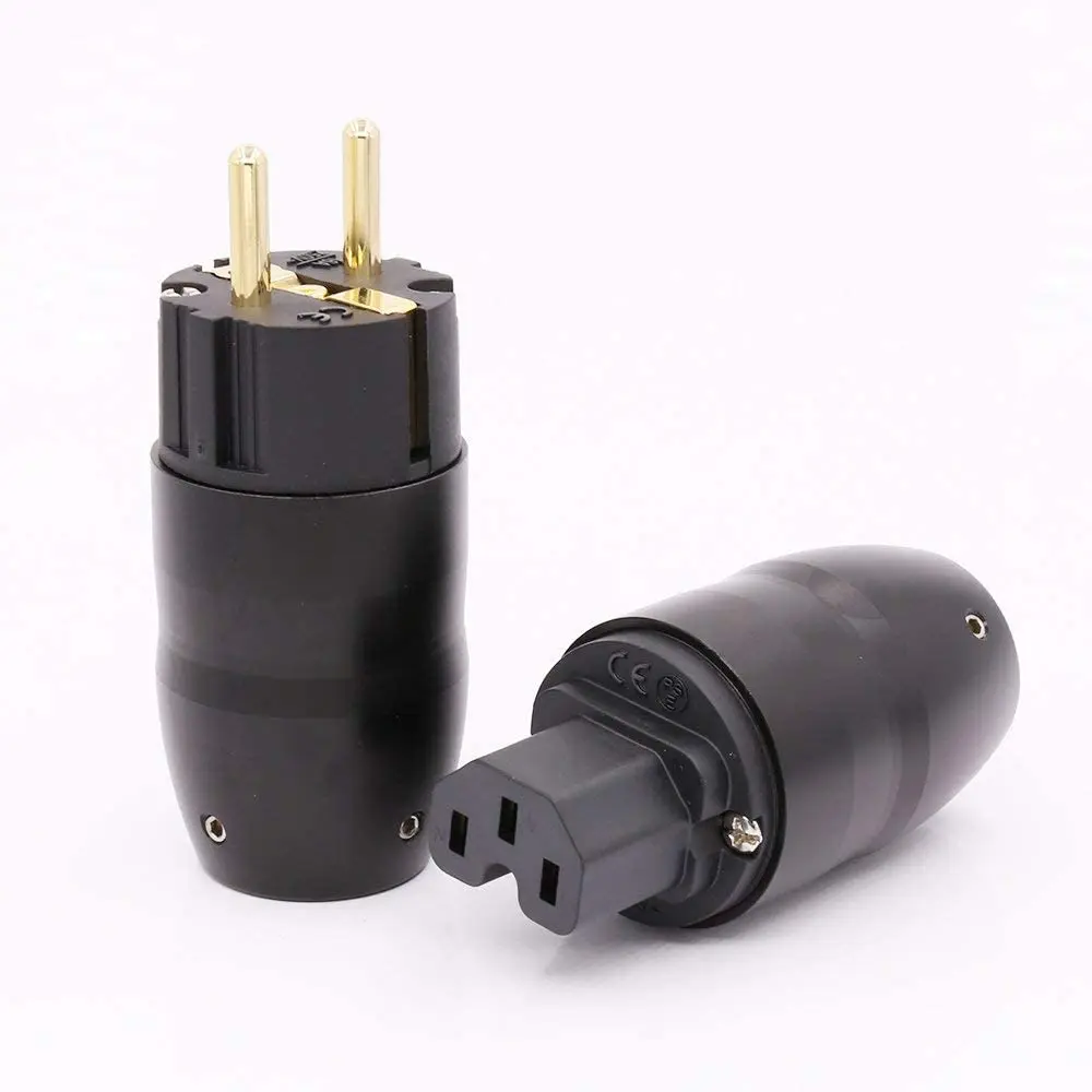 VP435G Black aluminium Rhodium Plated Schuko Power Plug Connector hifi iec female plug