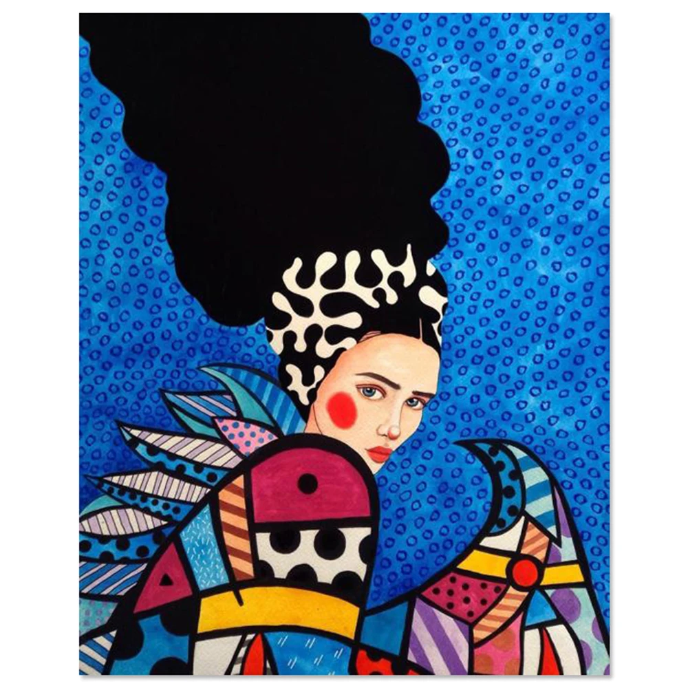 Абстрактная девочка Цветок Птица настенная живопись холст скандинавский постер