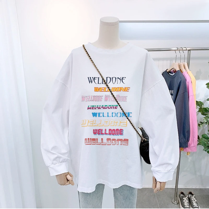 Женская футболка с длинным рукавом свободная Универсальная средней длины