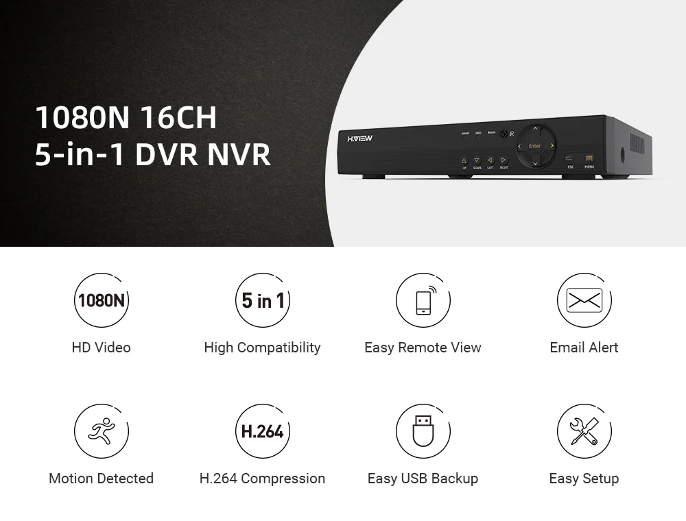 H. View 16ch NVR видео наблюдения видео рекордер CCTV DVR для домашней безопасности Поддержка 4 ТБ SATA HDD 1080P видео выход H.264 DVR