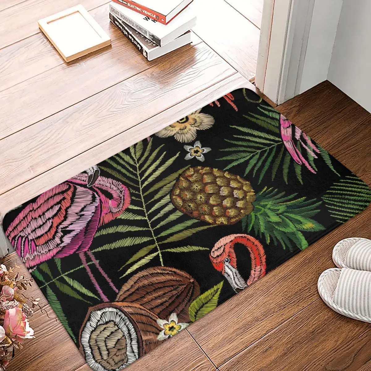 Коврики для дверей с вышивкой тропический фламинго пальма листья ананас