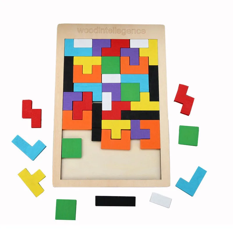 Красочная деревянная игра тетрис Intellegence игрушечная головоломка доска Tangram Brain