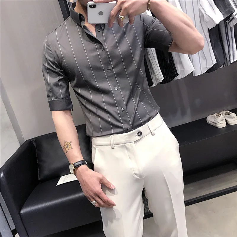 

High quality new style men's shirt 5 / 5 sleeve shirt 2021 Fashion Top Lapel middle sleeve shirt fashion brand men's clothing