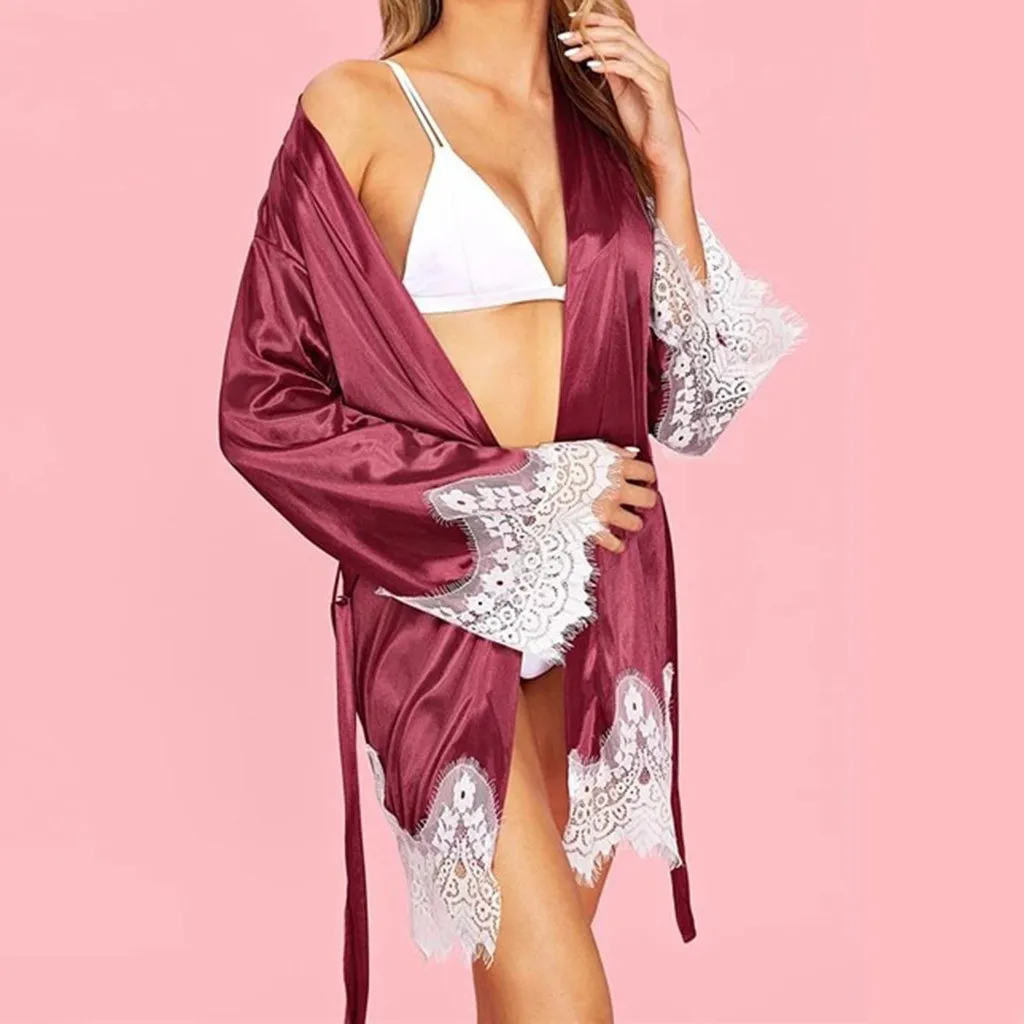 Сексуальные пижамы для женщин ночные рубашки халаты атласная кружевная одежда