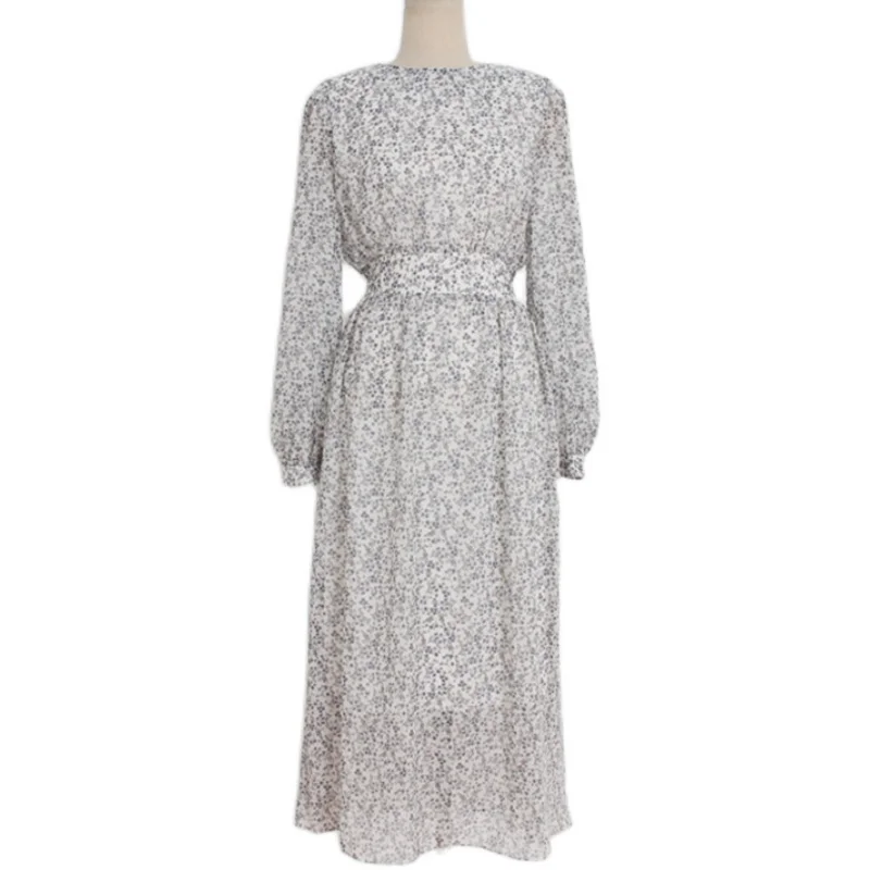

Women Dress 2021 Spring Autumn Korean Fresh Sweet Temperament Female Vintage Floral Printed Designed Chiffon Vestidos