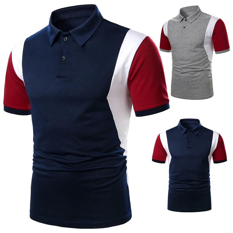 Мужская рубашка поло с коротким рукавом на груди тремя полосками сочетающихся