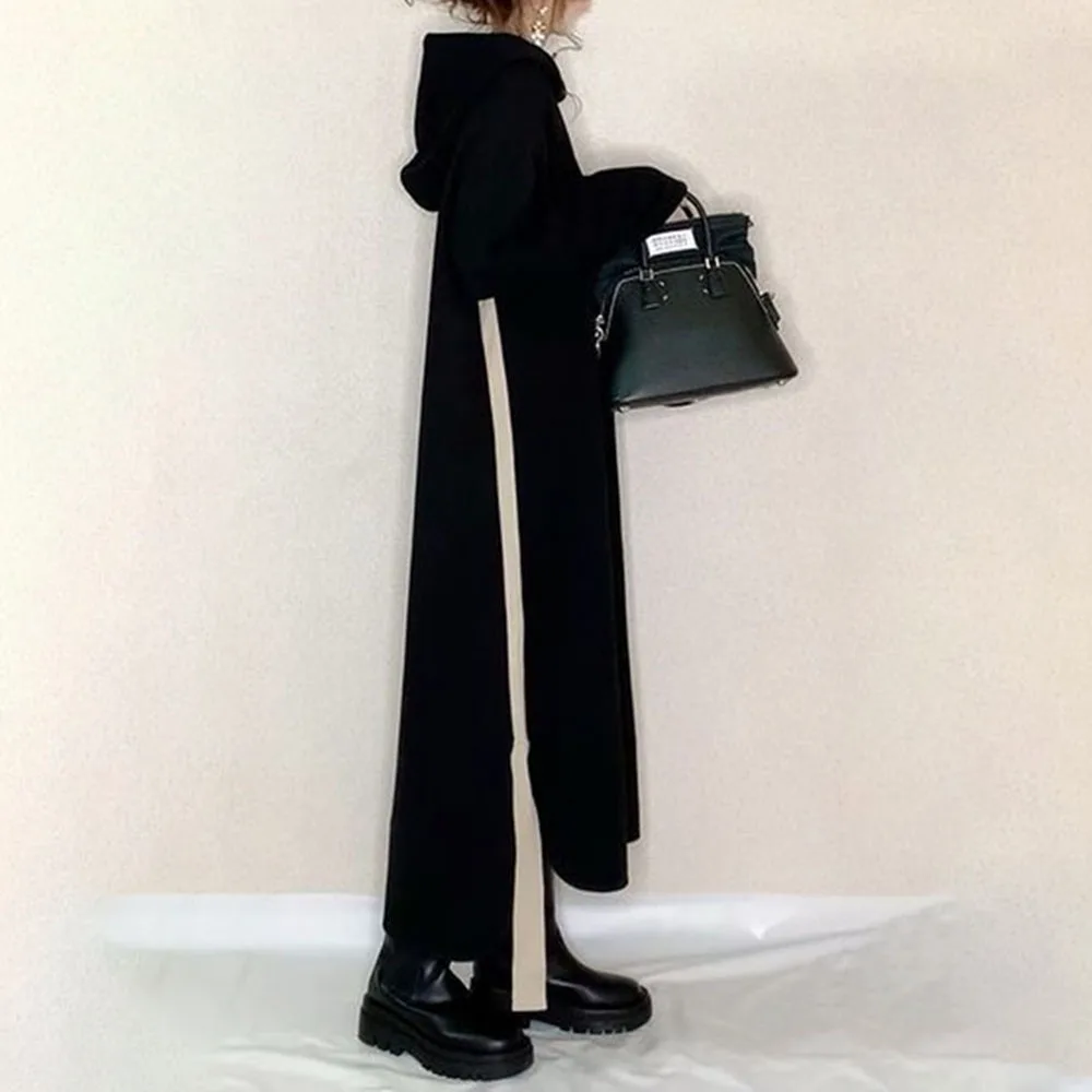 

Maxi Dresses Women Japanese 2021 Spring Autumn Long Sleeves Hood Zipper Fashion Office Lady Female Casual Asymmetrical