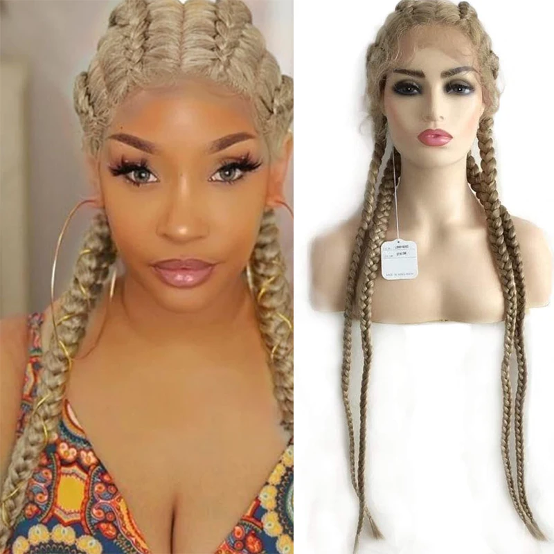 30 inch 360 Full Lace Braided Wigs with Baby Hair Blonde/Red Box Braid Synthetic Lace Front Wig for White Women Hand Twisted Wig