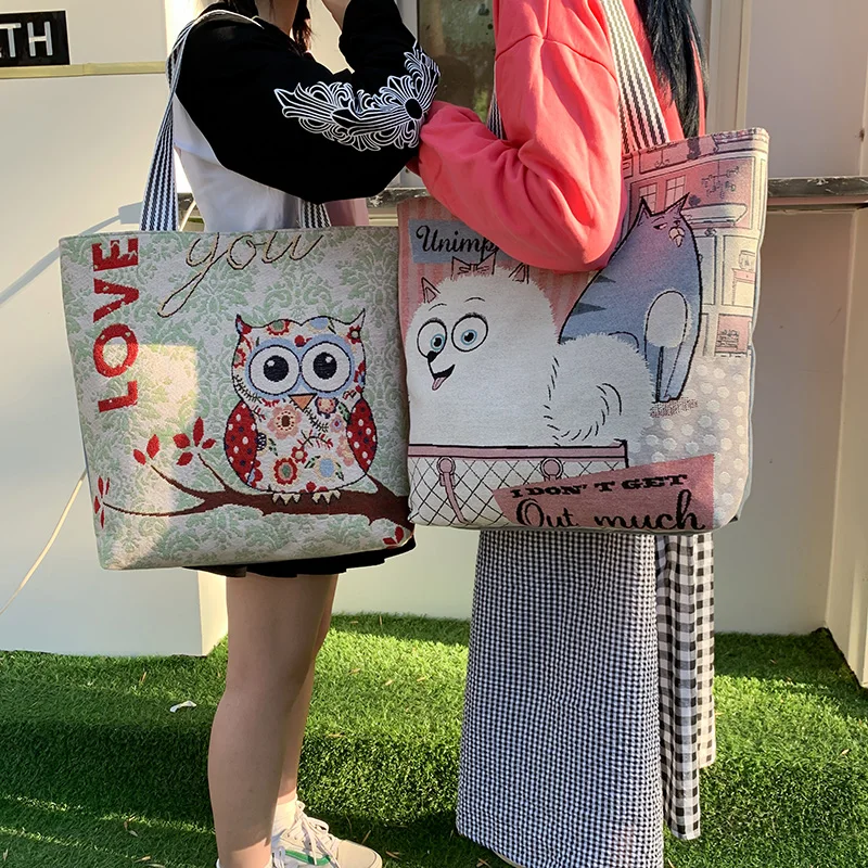 

Ladies Canvas Shopping Bag Canvas Shoulder Bag Environmental Tote Bag Reusable Large Capacity Shopping Bag Student School Bag