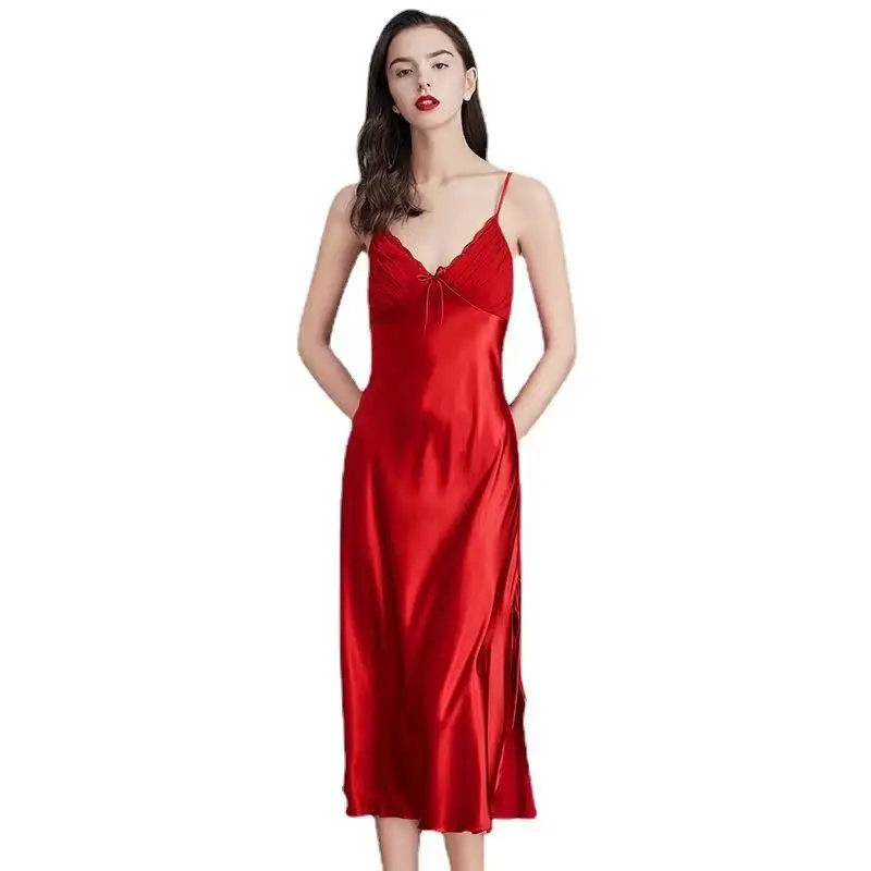 

Sling Pajamas Women Summer Cold Silk Nightdress Sexy Long Home Wear
