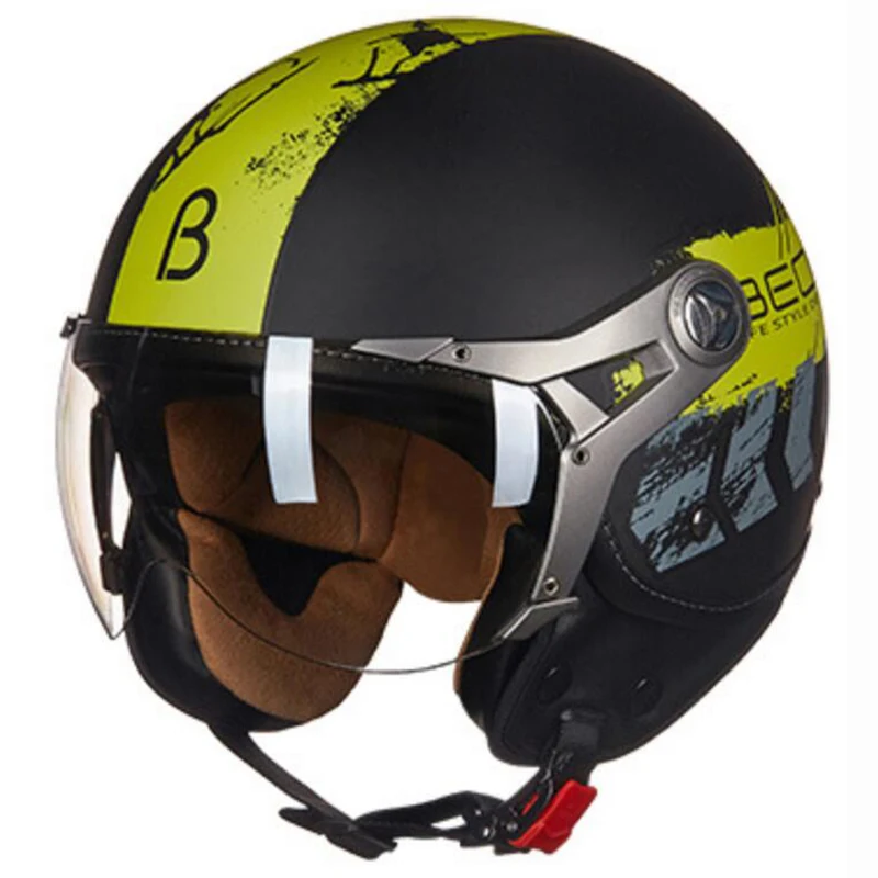 B-100 black yellow BEON мотоциклетный шлем Chopper 3/4 с открытым лицом винтажный шлем Moto Casque Casco Capacete для мужчин и женщин скутер мотоциклетный шлем - Цвет: B-100 black yellow