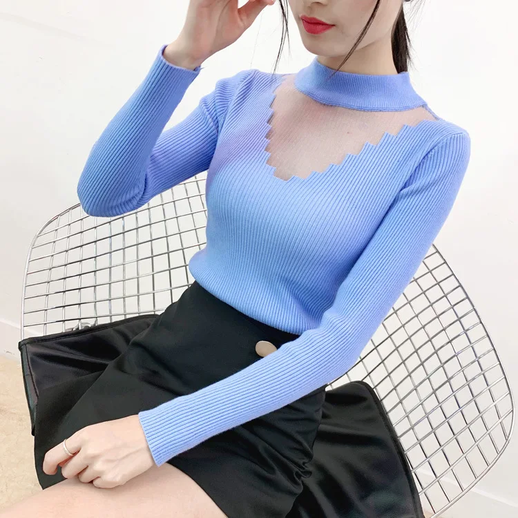 Женский свитер ажурная трикотажная одежда с высоким воротником осень/зима 2019