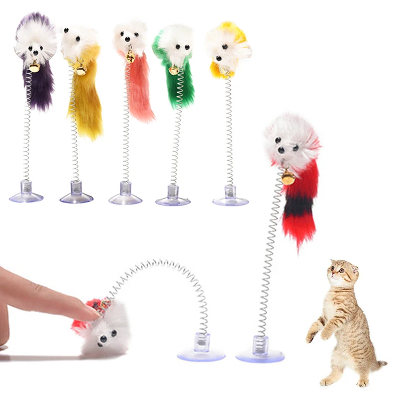 

Random Colour Plastic Cat Toys Feather Funny Cat Mice Shape 20 x 10cm False Mouse Pet Products Bottom Sucker Elastic 1PC
