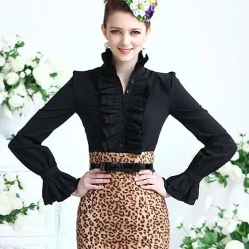 Новинка 2019 Красивая Женская Офисная рубашка с оборками строгий топ