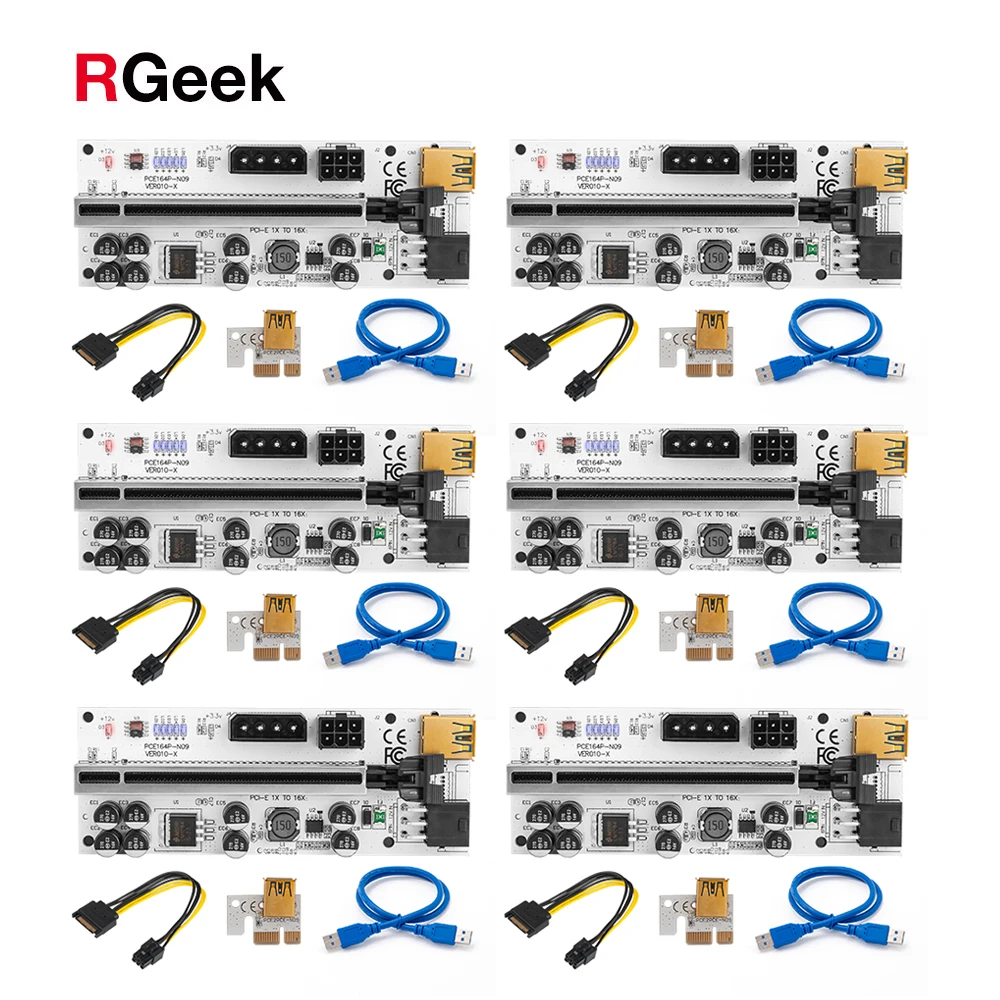 6 шт. новейший 010X USB 3.0 PCI-E Райзер VER 010 Экспресс 1X 4x 8x 16x Райзер адаптер карта SATA 15 контактов на 6 контактов кабель питания