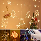 Рождественсветильник светодиодная гирлянда-занавес, 3,2 м, в виде звезд s, олень с колокольчиками, гирлянда на елку, гирлянда на Новый год 2022, вечеринку, свадьбу, праздник, Декор