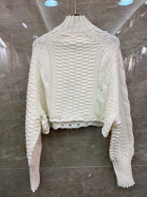 

2020 autumn and winter new women's stand-up collar thick line woven decorative long-sleeved all-match sweater 1021
