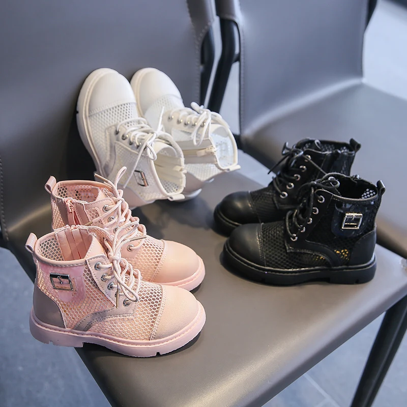 

Girls Sandals Summer New Korean Wide Children Pu leather Mesh Cut-outs Sandal Kids Boys Zip Ankle Boots Shoes Shoe Baby Bootie
