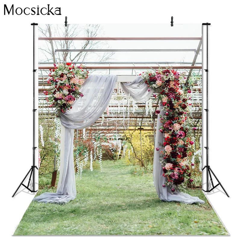 

Mocsicka Wedding Photography Background Spring Flowers Arch Decoration Props Bridal Shower Photo Backdrop Studio