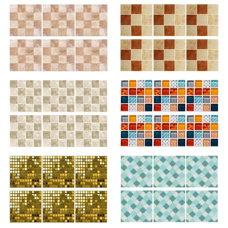 6 шт. настенные плитки водонепроницаемые наклейки для ванной кухни современная