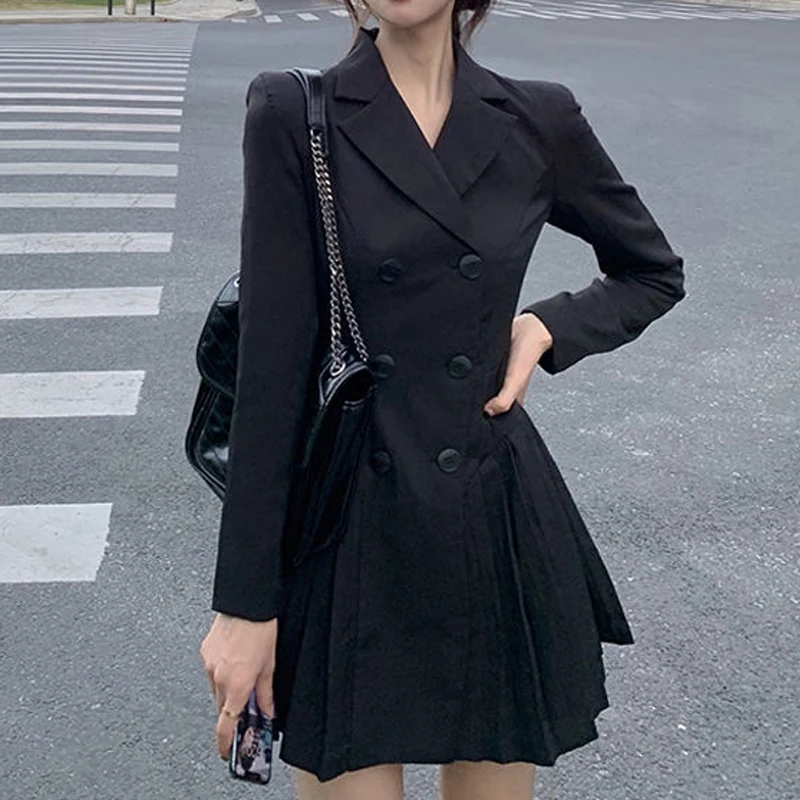 

Женское платье-блейзер, женское черное платье-блейзер в Корейском стиле, женское Плиссированное мини-платье с длинным рукавом, весна-лето ...