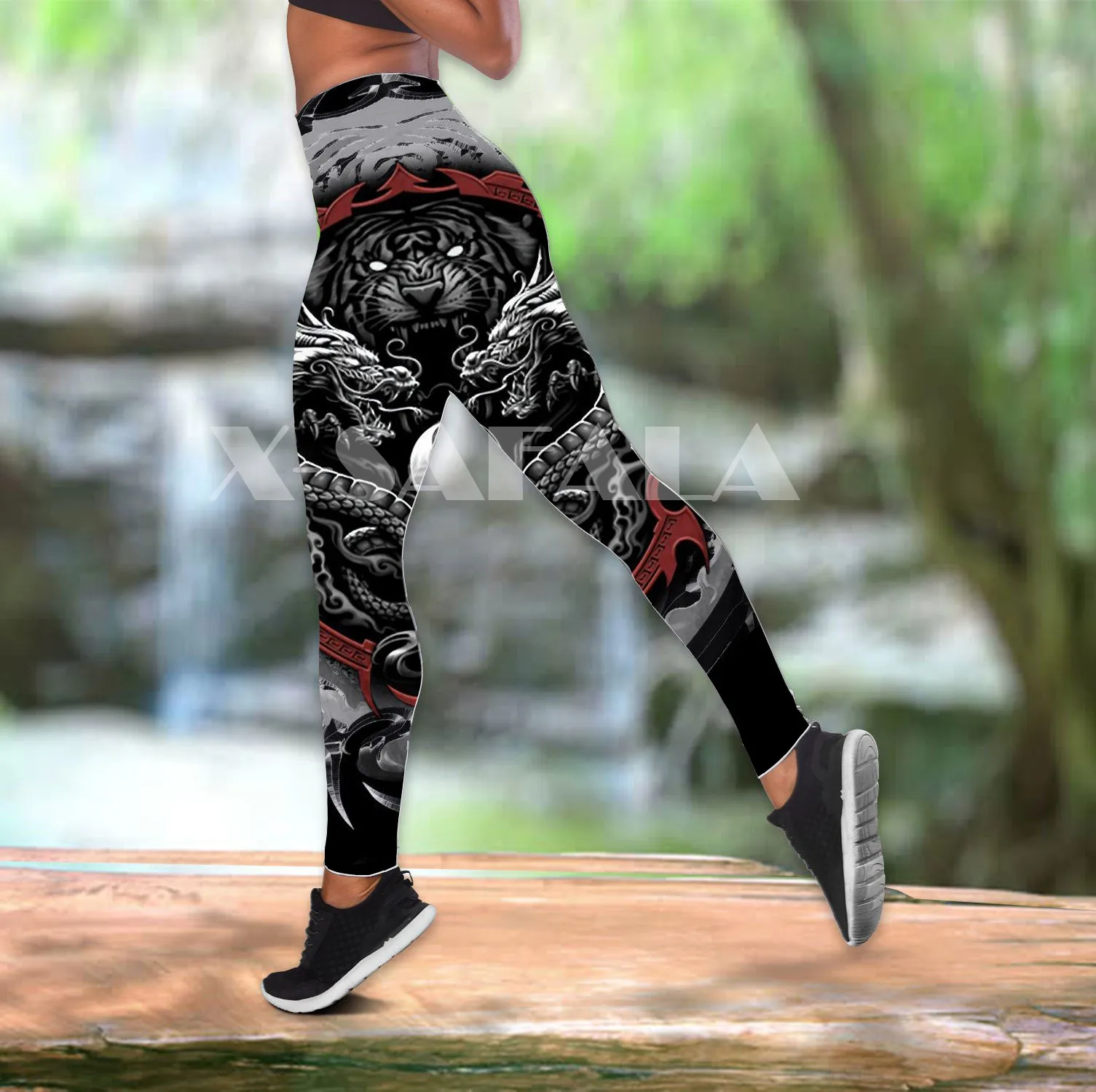 

Dragon Tiger Yin And Yang Art Two Piece Yoga Set Women 3D Print Vest Hollow Out Tank Top High Waist Legging Summer Casual Sport