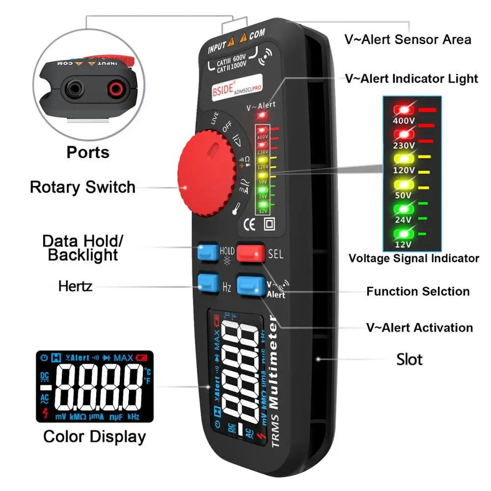 

Dual Mode Multimeter Digital Voltmeter 92cl-Pro Color Display Voltage Indicator Current Capacitance Ncv Hz Battery Tester