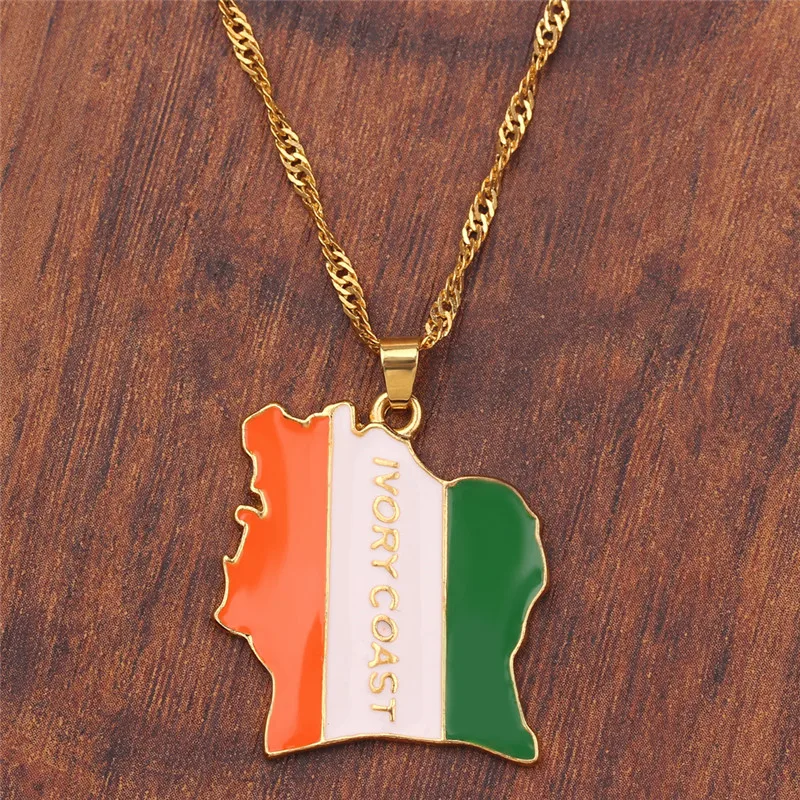 COTE D IVOIRE Map ожерелья с флагом женские/мужские ювелирные изделия золотого цвета