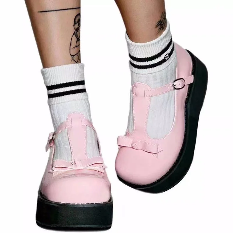 

Туфли-лодочки женские на толстой подошве, милые туфли на платформе, розовые лаконичные, с сердечками, в стиле «Лолита», для косплея