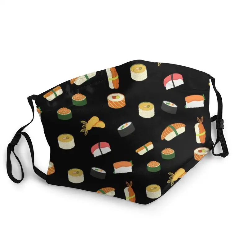 

Japanese Sushi Seafood Platter Pattern Breathable Face Mask Rice Algae and Raw Fish Seafood Protection Cover Respirator Muffle