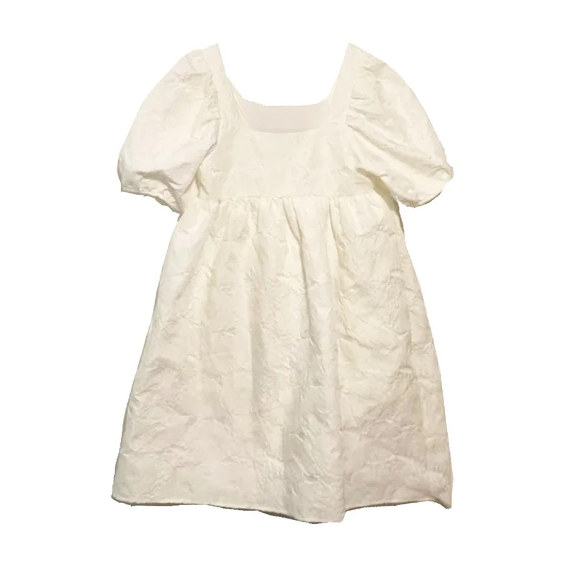 

2020 new spring and summer sqaure collar puff sleeves pullover pleated Japan styles wide bottoms dress V473