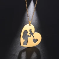 my shape 2 pcsset mother kids heart pendant necklaces for women cut out stainless steel choker fashion jewelry gift for mom
