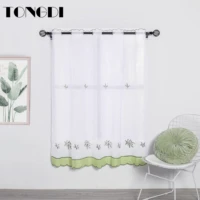 tongdi kitchen curtain valance sheer pastoral flower embroidery white tulle decoration for home cafe window dining living room