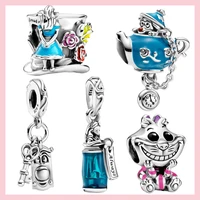 classic silver color alice in wonderland cheshire cat charms beads fit original pandora bracelet necklace jewelry making