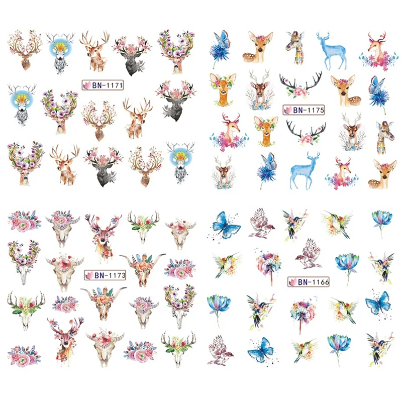 

12 Pieces Water Nail Decals Decal Black Flowers Leaf Transfer Nail Art Decorations Slider Manicure Watermark Leaf Tips