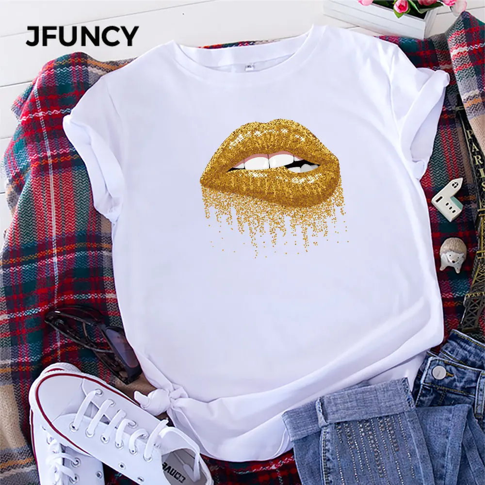 

JFUNCY 100% Cotton Summer Women T Shirt O-neck Short Sleeve Tees Tops Plus Size S-5xl Casual Female T-shirts