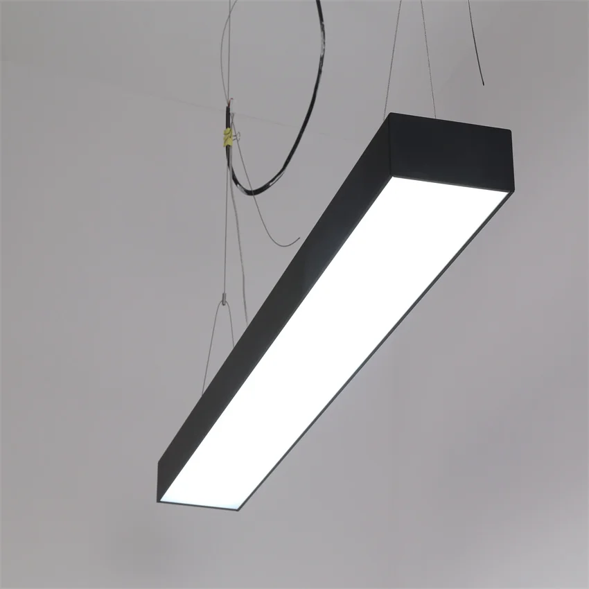 구매 무료 배송 블랙 하우징 큰 크기 일시 중단 Led 선형 사무실 램프 고품질 알루미늄 + Pc 커버 3 년 보증 구매 무료 배송 블랙 하우징 큰 크기 일시 중단 Led 선형 사무실 램프 고품질 알루미늄 + Pc 커버 3 년 보증