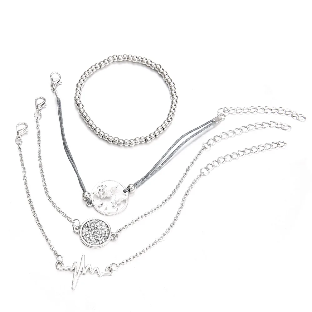 Женский браслет с цепочкой 4 шт. Богемский Браслет кристаллами Карта мира