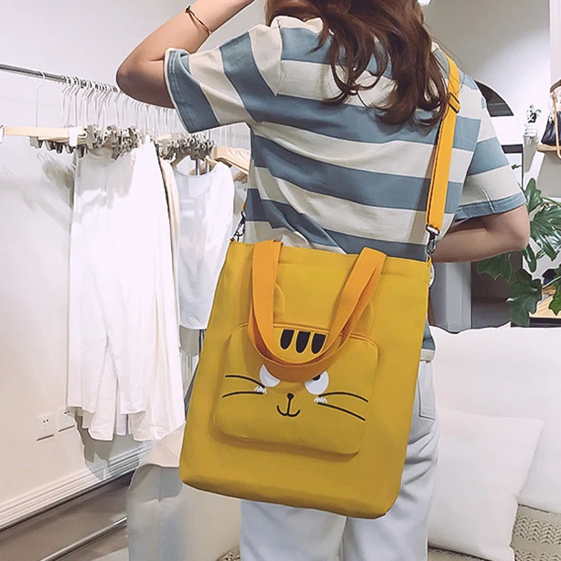 

New Ladies Canvas Bag Cute Cartoon Shoulder Bag Tote Bag Cartoon Ear Female Bag Women Reusable Shopping Bag