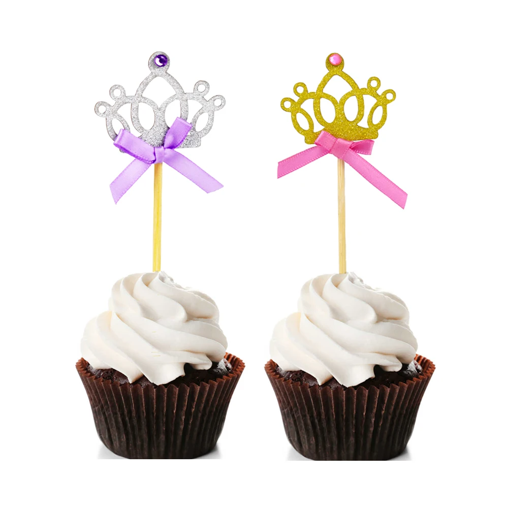10 шт. Золото Серебро блестящая Принцесса Корона торт Топпер кекс флаг для
