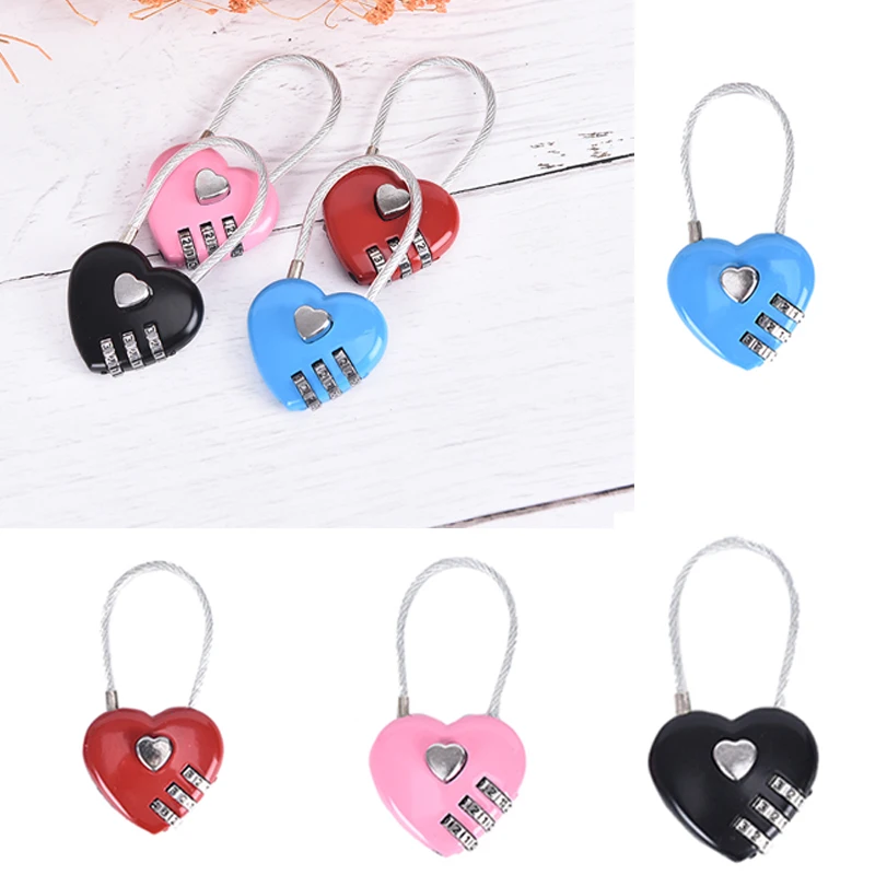 Exquisite Wire Rope Combination 3 Digital Padlock Travel Bag Heart Password Lock Suitcase Door Luggage Backpack Code Locks | Спорт и