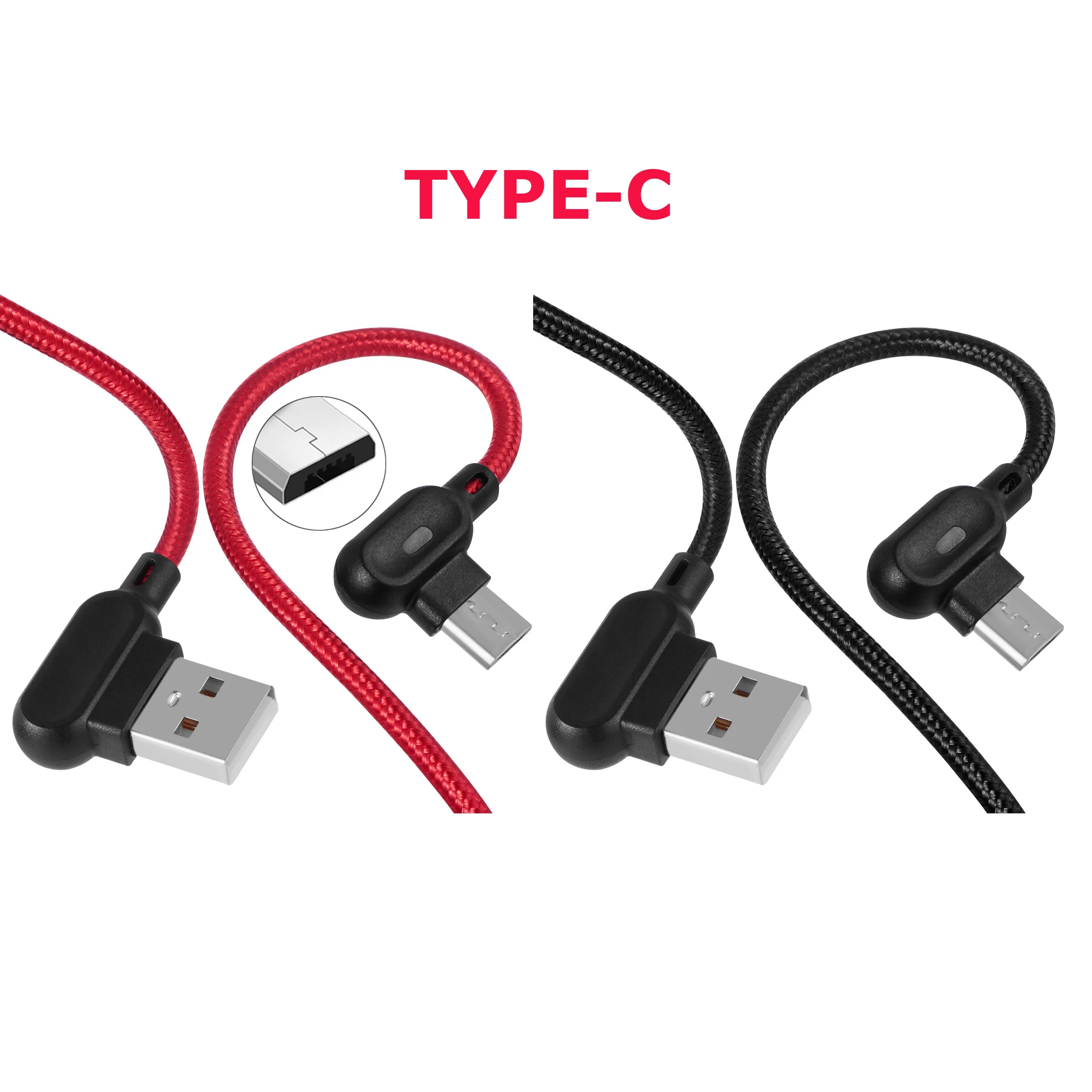 90 градусов зарядный провод USB кабель для передачи данных Micro USB/type-C светодиодный