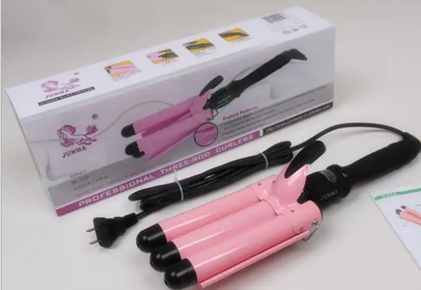 Pink 25mm with box Щипцы для завивки волос, 3 Бочки, большая волна, автоматическая завивка, керамическая плойка для волос, один шаг, 3 волны, щипцы, инструменты для укладки, быстрый нагрев - Цвет: Pink 25mm with box