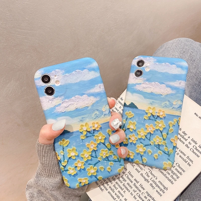 

Art Oil Painting Landscape Flowers Phone Case For iPhone 12 11 Pro Max X Xs Max Xr 7 8 Puls SE 2020 Cases Soft Silicone Cover