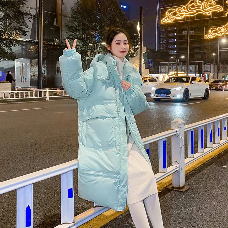 

90 White Duck Down Jacket women's 2021 Winter New Medium Length Korean Loose Thickened Warm Hooded Fashion Casual Coat